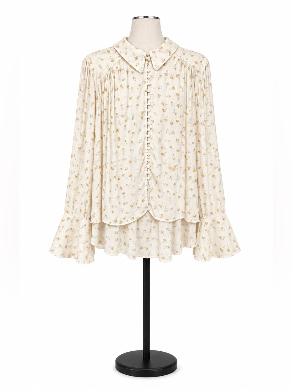 Free People Floral Polyester Blouse Size Large | High-Low Hem
